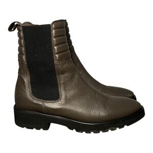 A.Soliani Leather Siena Boots Brown Leather Women's 40/9.5 Block Heel Lug Sole